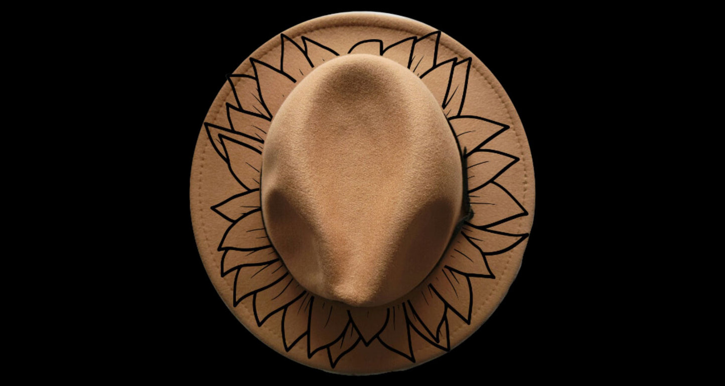 Large Sunflower design on a narrow brim hat