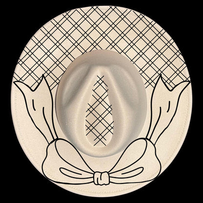 Lattice And Bow wide brim hat burning design