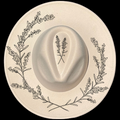 Lavender design on a wide brim hat