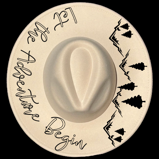 Let The Adventure Begin digital design on a wide brim hat