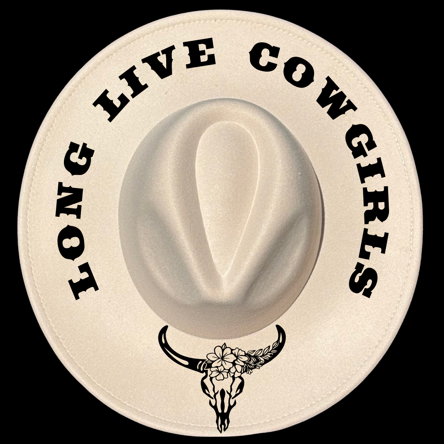 Long Live Cowgirls Traceable Wide Brim Hat Burning Design