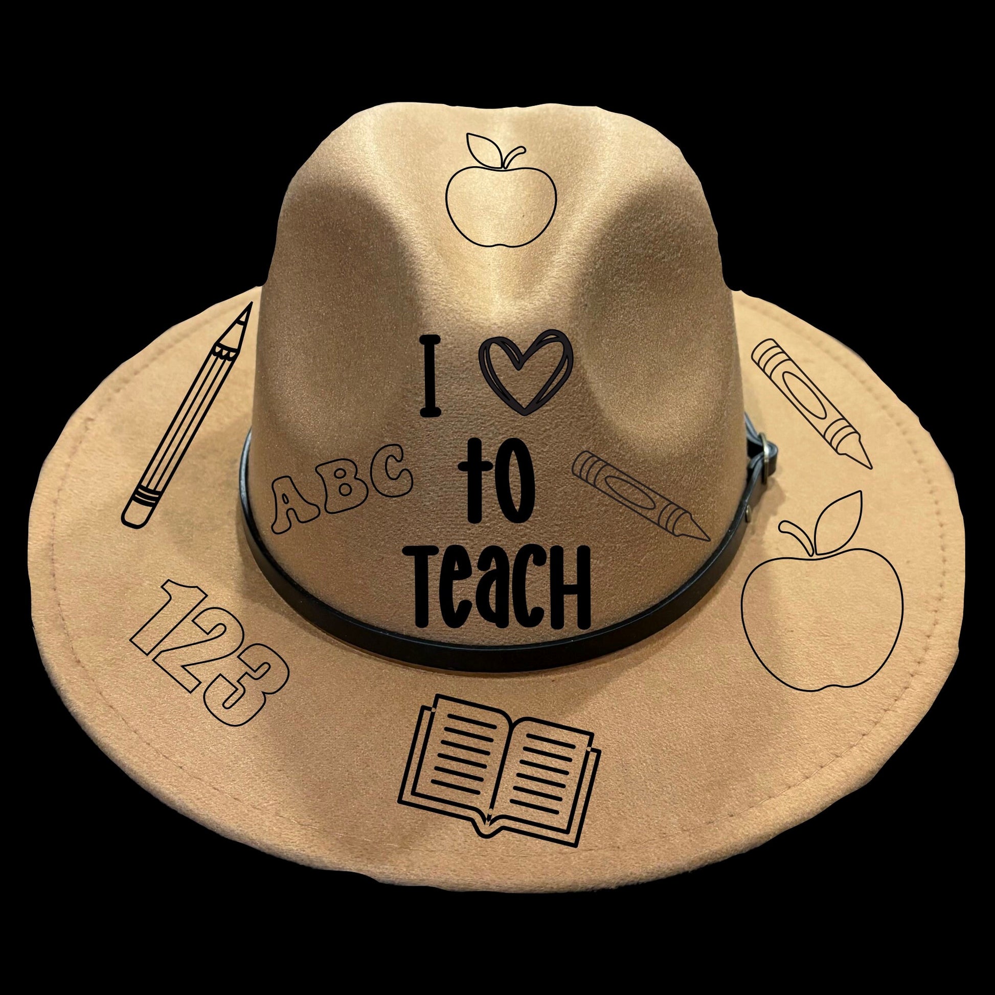 Love To Teach design seen from the front of a narrow brim hat