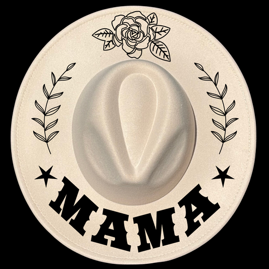 Mama Rose design on a wide brim hat