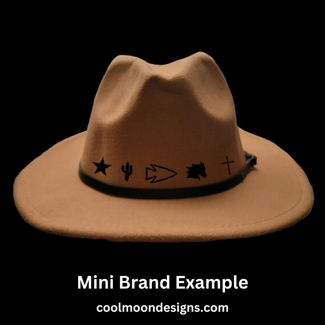 Examples of several mini brands on a narrow brim hat