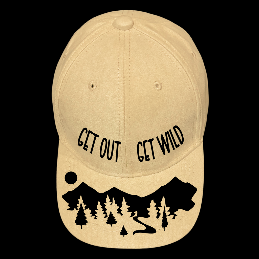 Get Out Get Wild Mountains design on a baseball cap