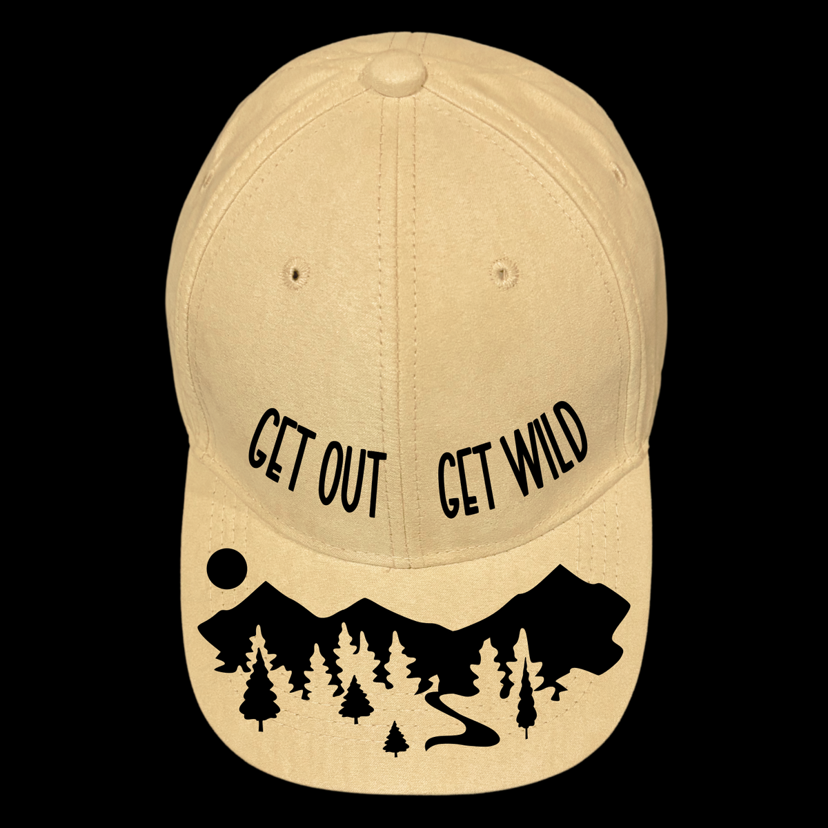 Get Out Get Wild Mountains design on a baseball cap