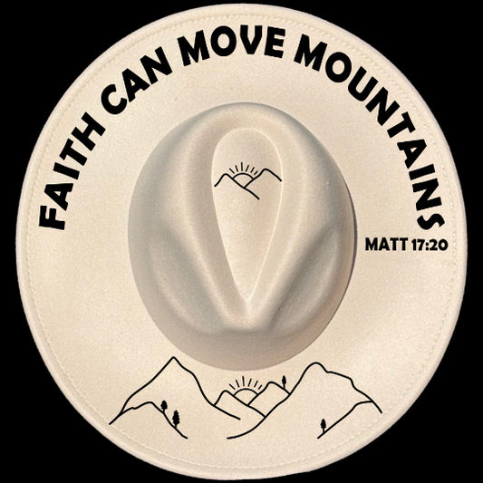 Faith Moves Mountains design on a wide brim hat