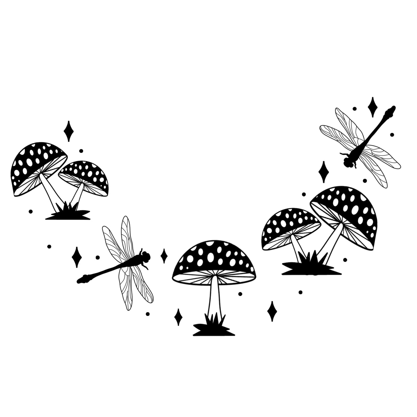 Mushrooms & Dragonflies hat burning design