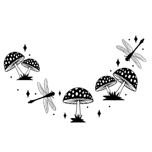 Mushrooms & Dragonflies hat burning design