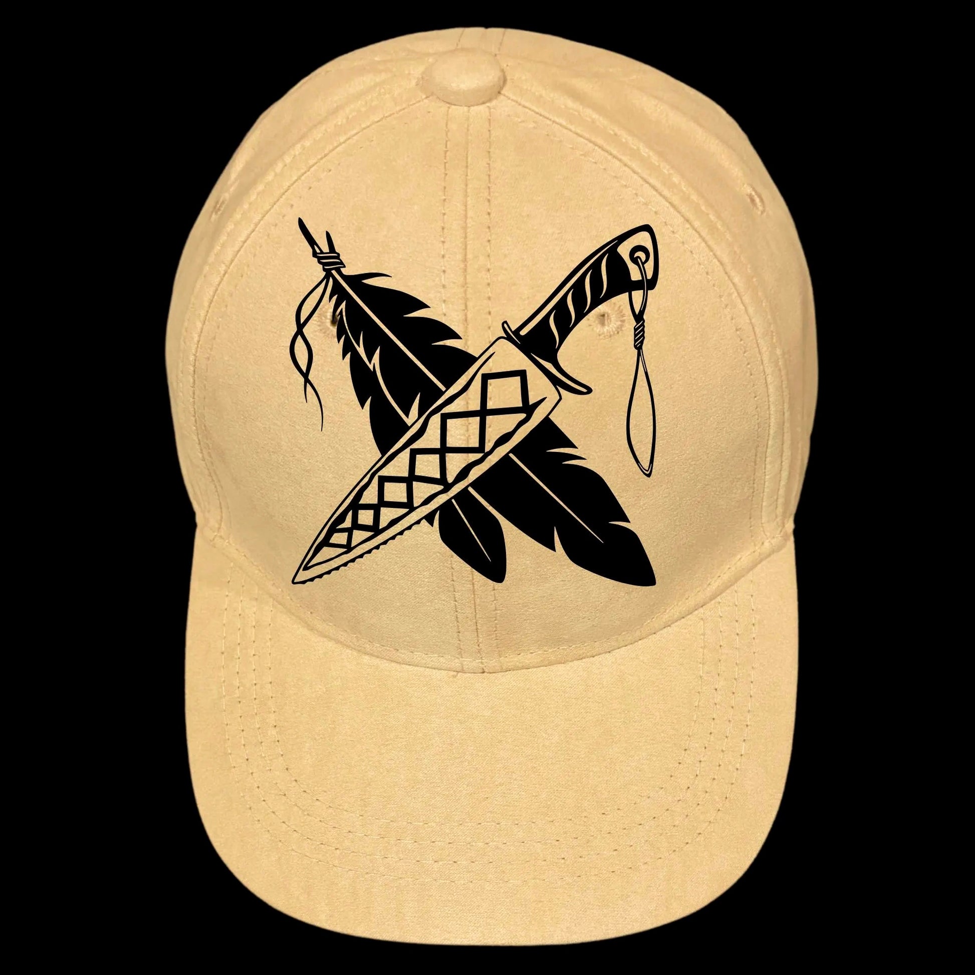 Native Knife burned hat burning design on a baseball cap