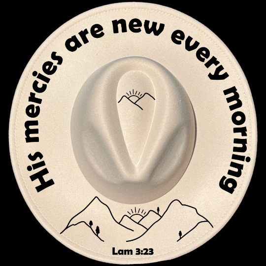 New Mercies Every Morning design on a wide brim hat