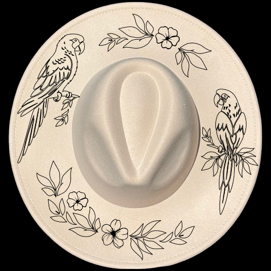 Parrots design on a wide brim hat