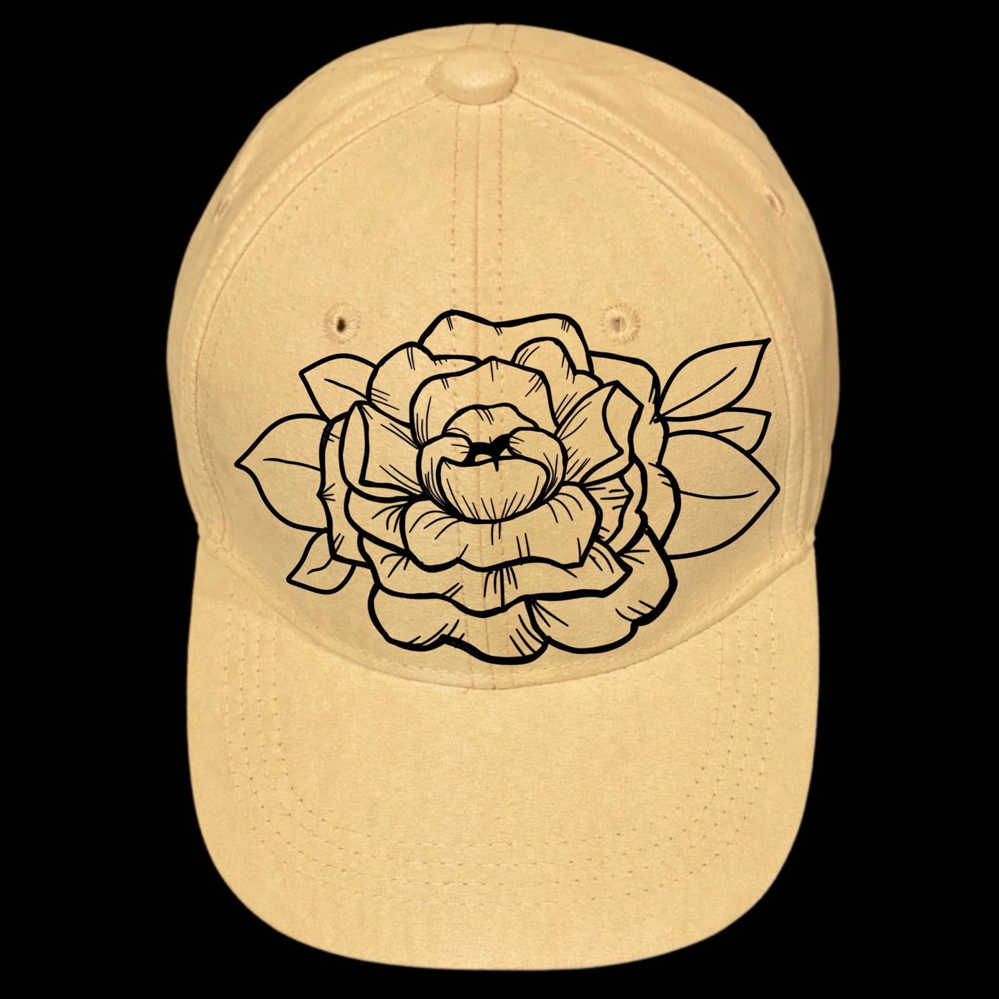 Peony Bloom burned hat burning design on a baseball cap