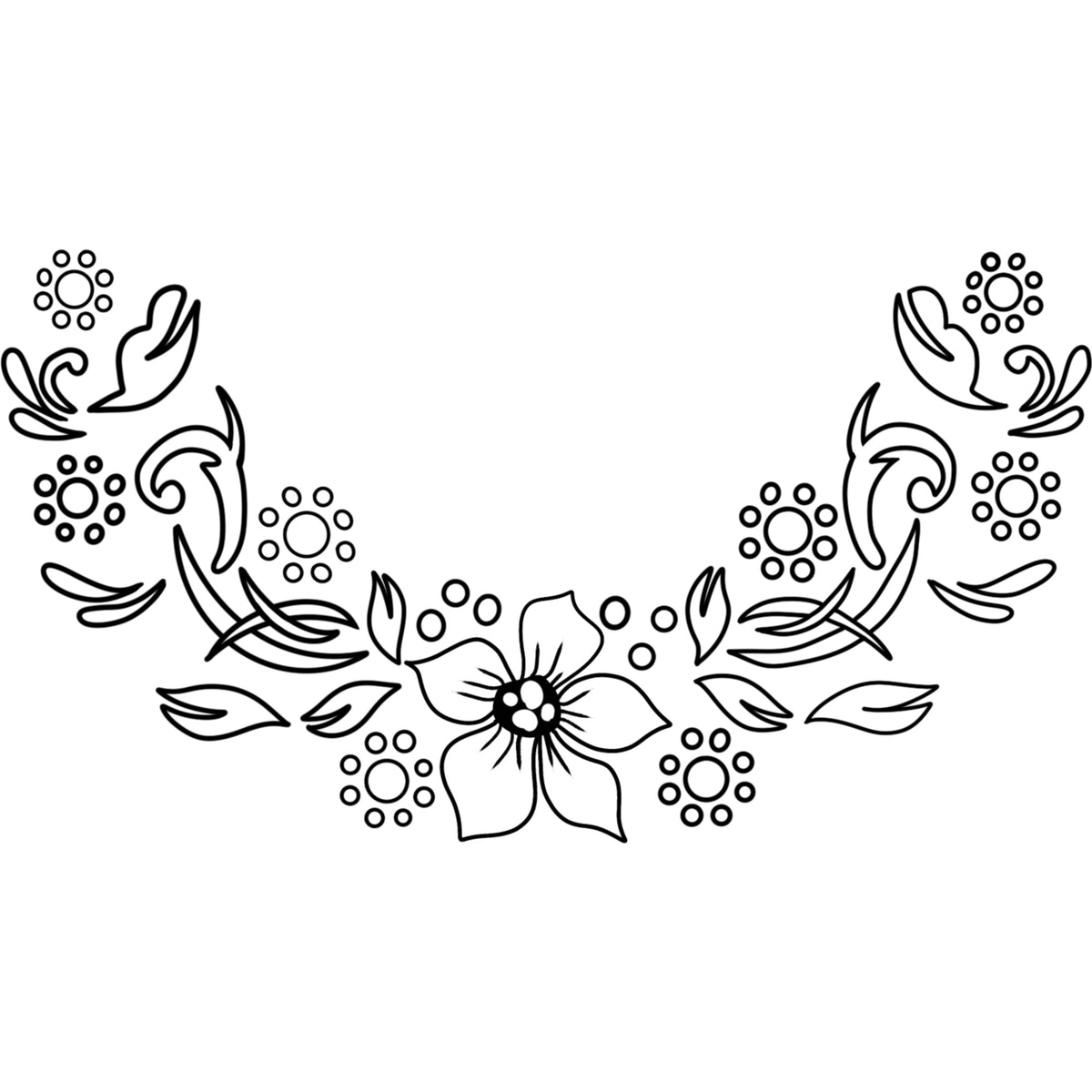 Periwinkle half wreath design on a white background