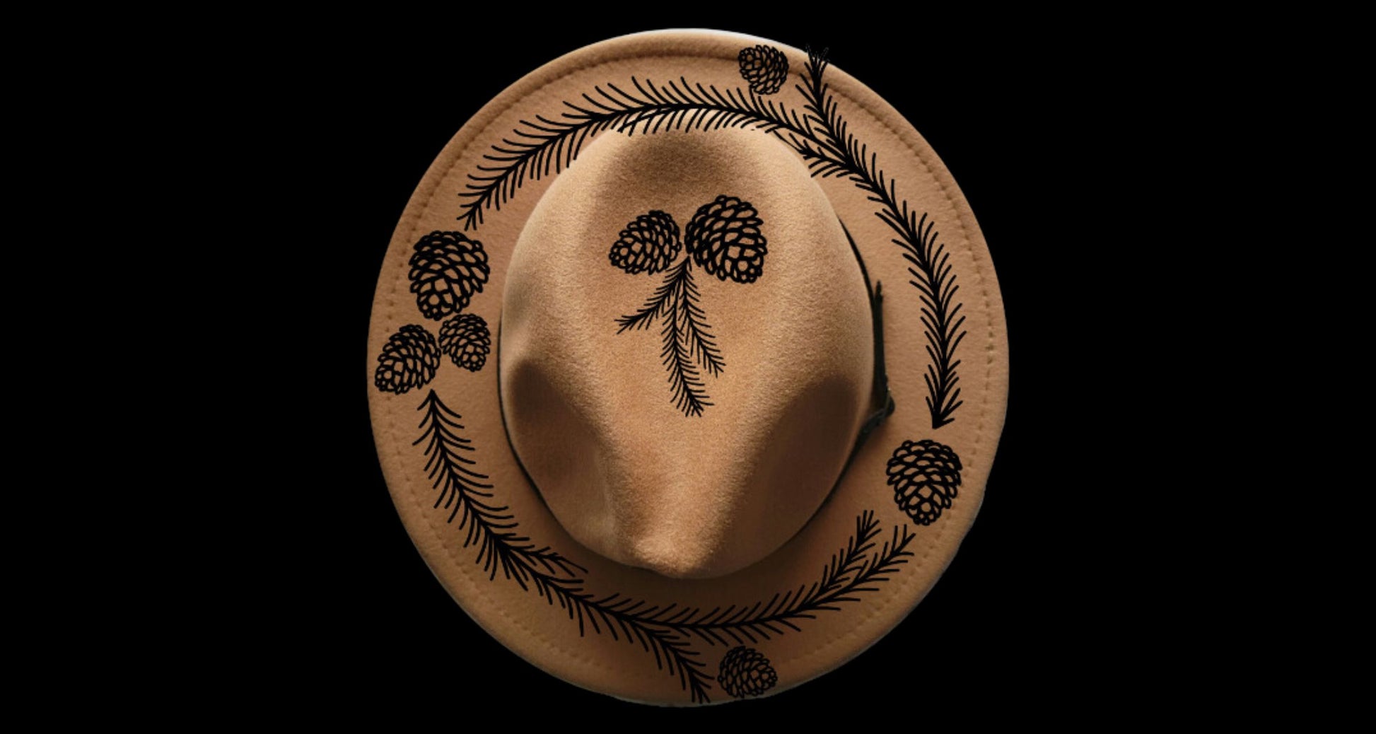 Pine Wreath design on a narrow brim hat