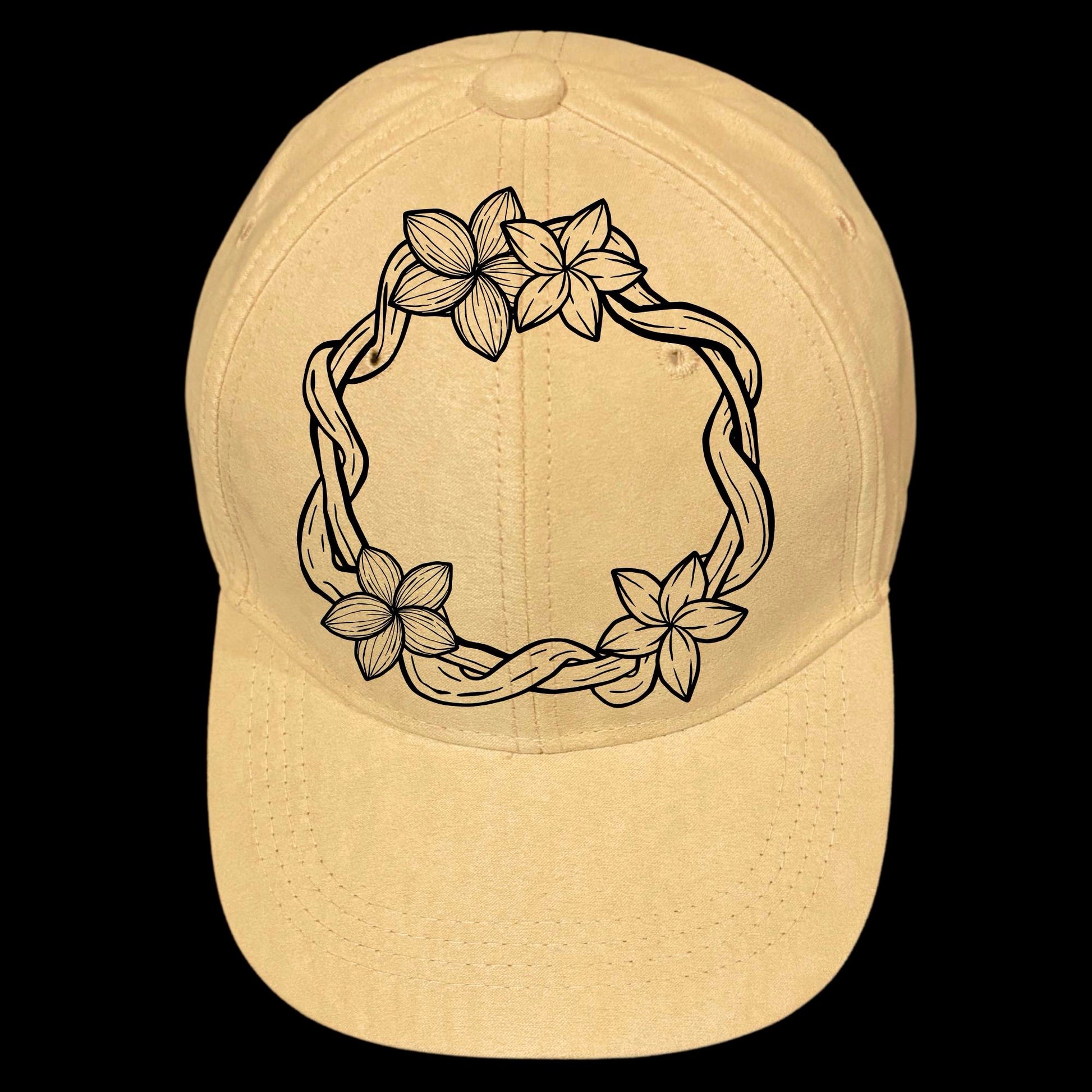 Plumeria Wreath burned hat burning design on a baseball cap