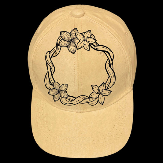 Plumeria Wreath burned hat burning design on a baseball cap