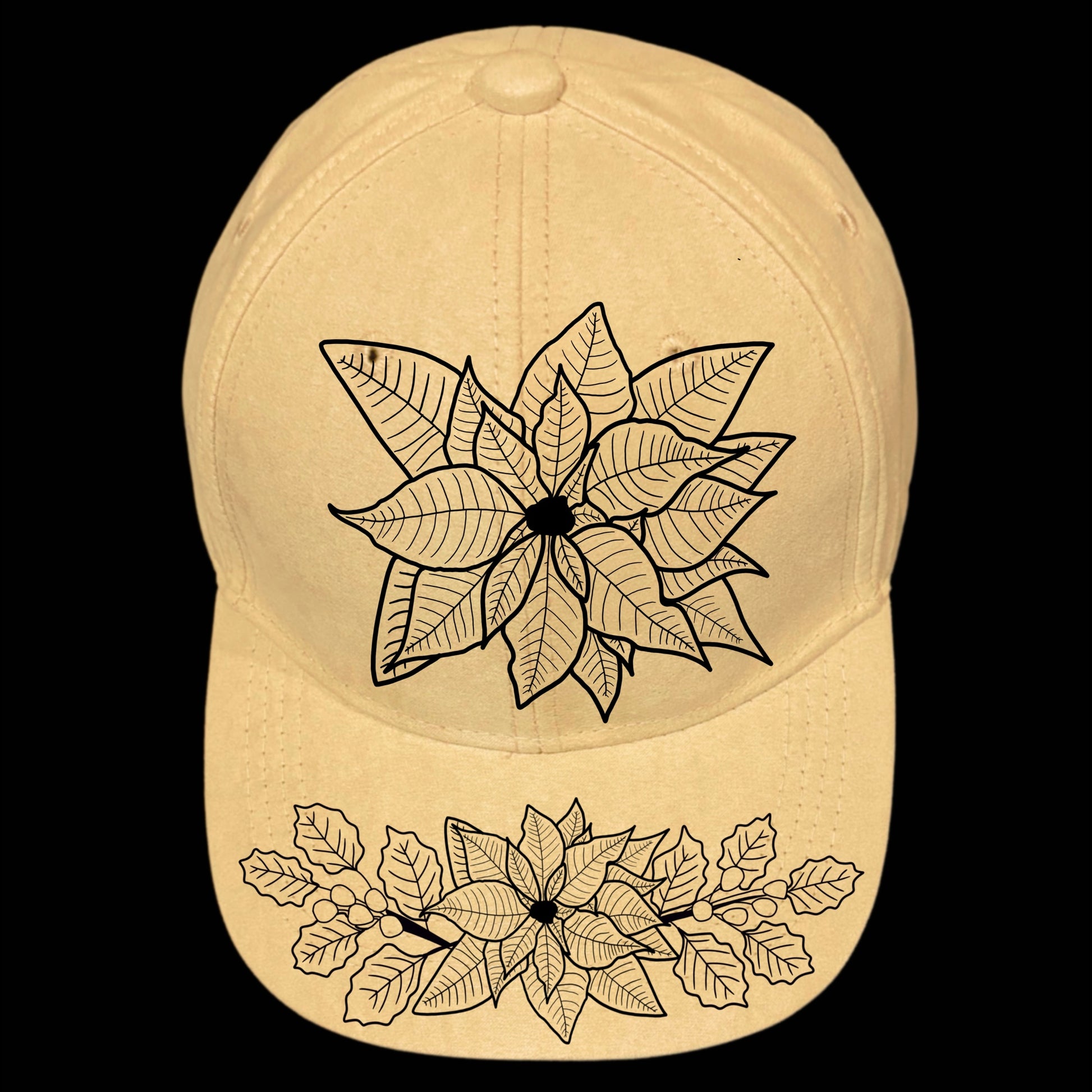 Poinsettia Wreath burned hat burning design on a baseball cap