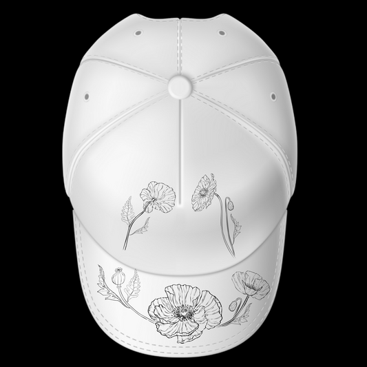 Poppies design on a baseball cap