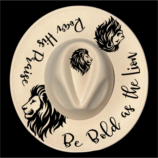 Be Bold As The Lion Roar His Praise design on a wide brim hat