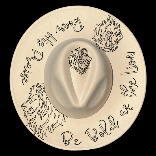 Be Bold As The Lion Tracing on a wide brim hat