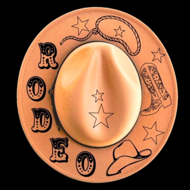 Rodeo Gear design on a narrow brim hat