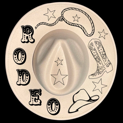 Rodeo design on a wide brim hat