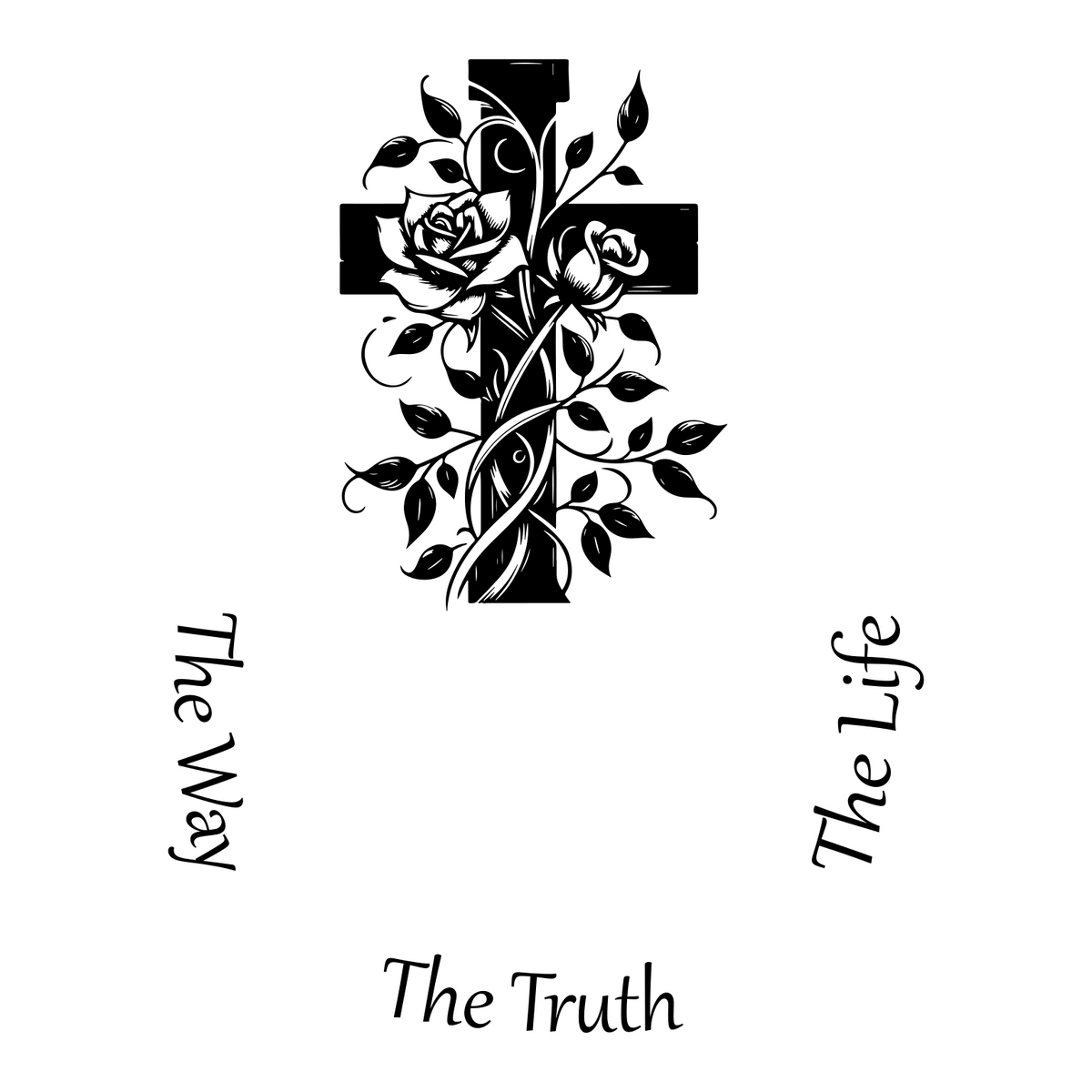 Roses and cross design on a white background