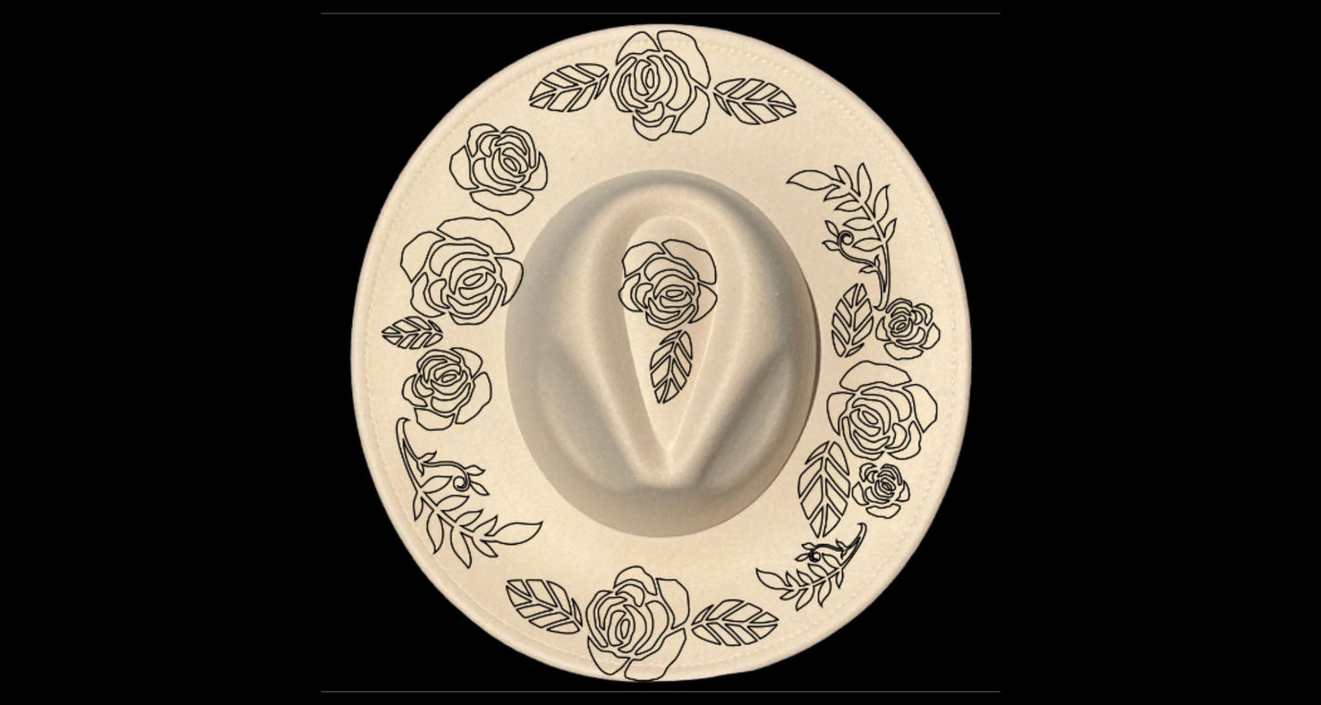 Floral Rose design on a wide brim hat