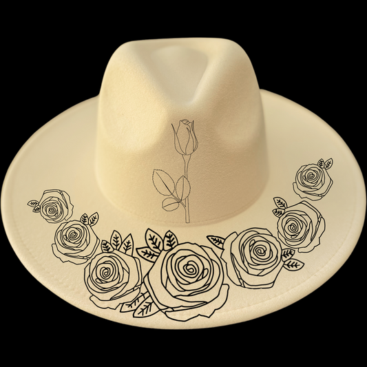 Roses and Rose Bud design on a wide brim hat