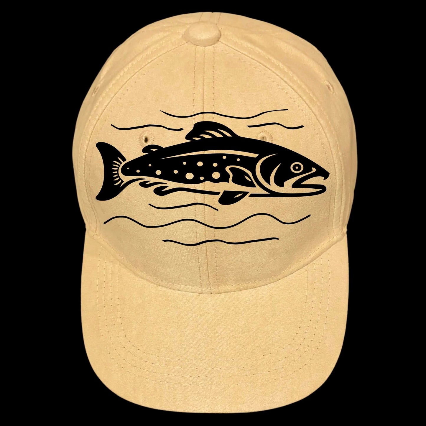 Salmon burned hat burning design on a baseball cap