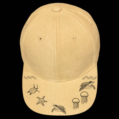 Sea Turtles burned hat design on a baseball cap