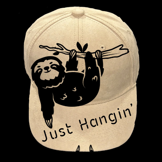 Sloth Hanging Out design on a baseball cap
