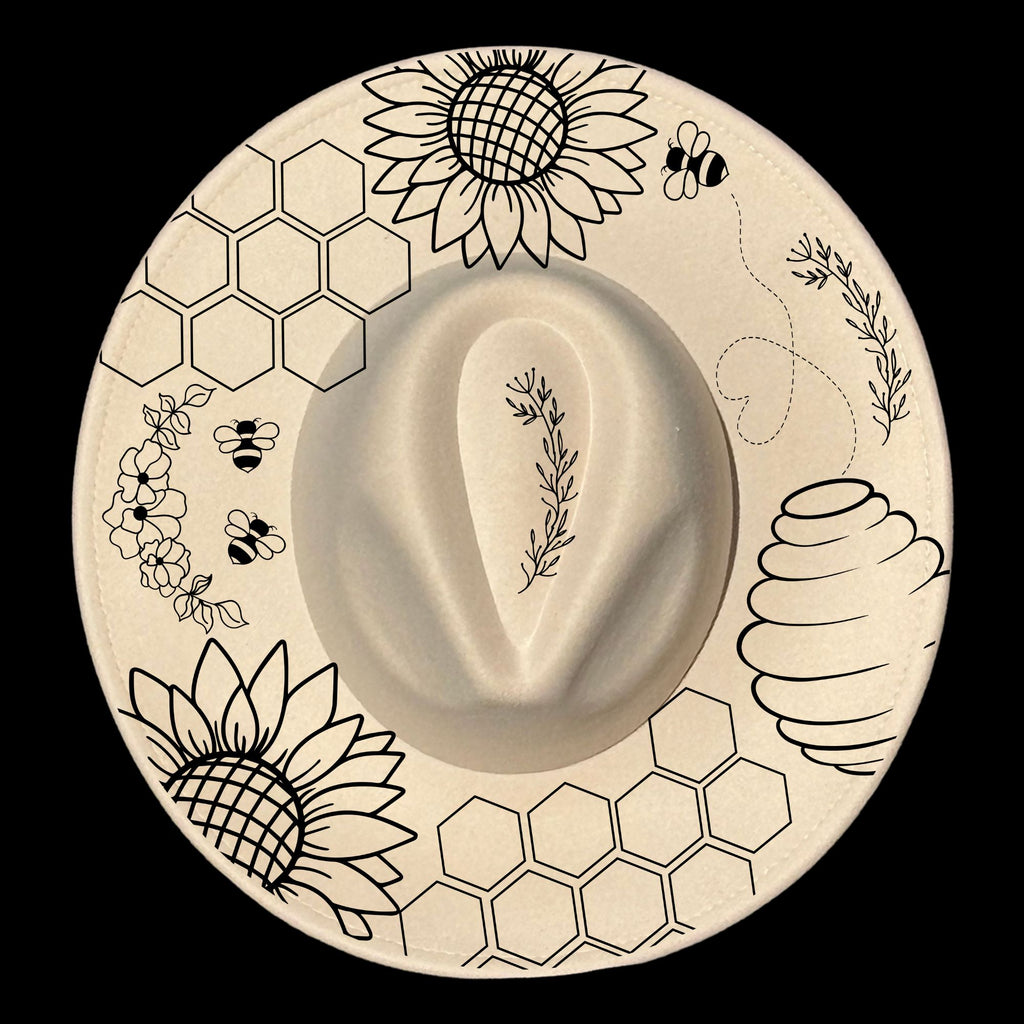Sunflower Honeycomb Bee design on a wide brim hat