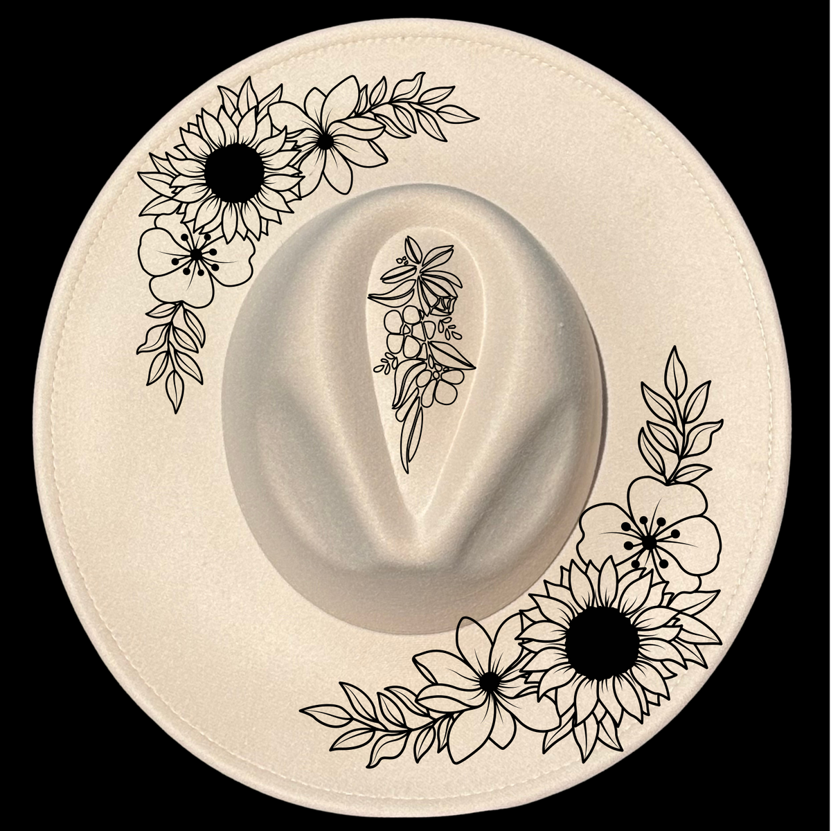 Sunflower Bouquet design on a wide brim hat