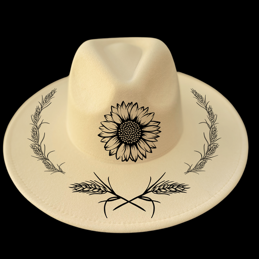 Sunflower Wheat design on a wide brim hat