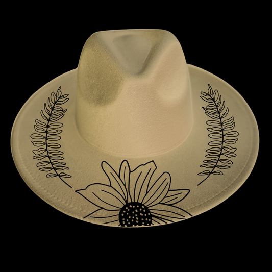 Sunflower Branches Traceable Wide Brim Hat Burning Design