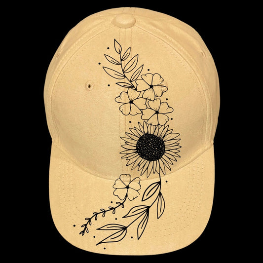 Sunflower Floral Spray design on a baseball cap