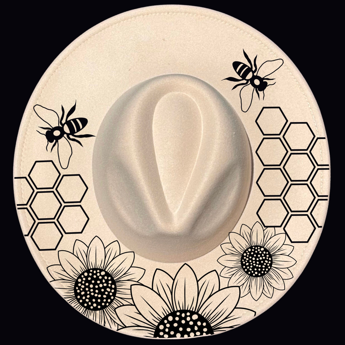 Sunflower Honeycomb Bees design on a wide brim hat