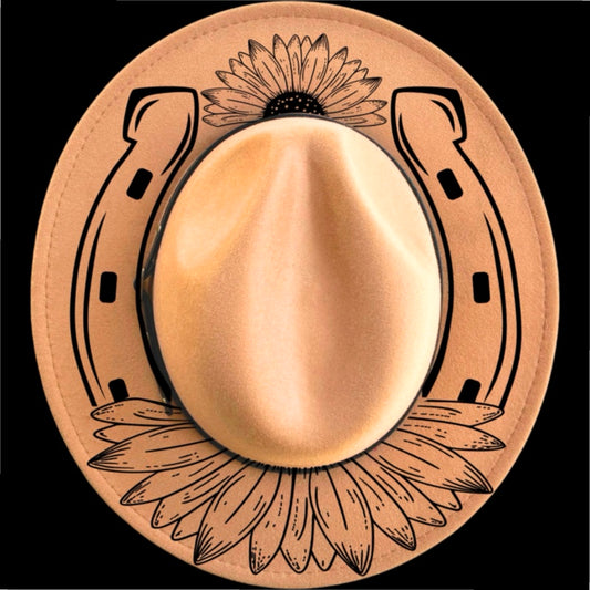 Sunflower Horseshoe design on a narrow brim hat