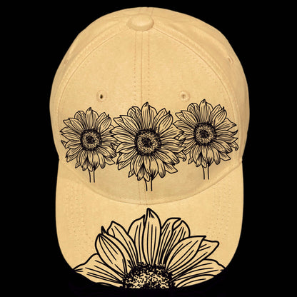 Sunflower Motif burned hat burning design on a baseball cap