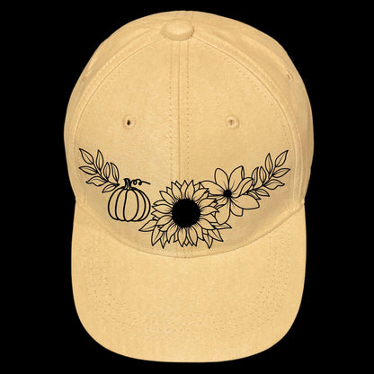 Sunflower And Pumpkins design on a baseball cap