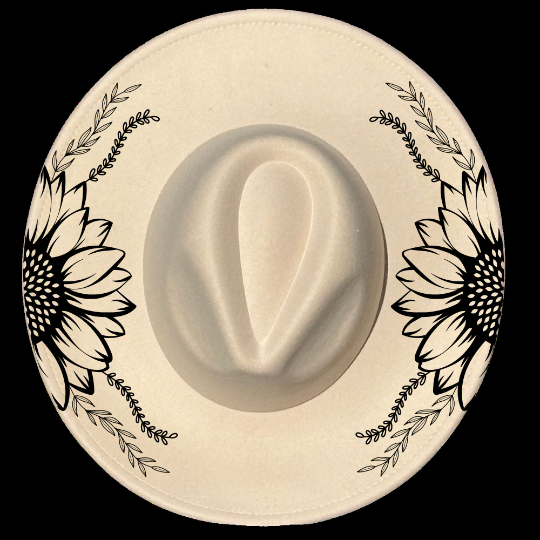 Sunflower Laurel Wreath design on a wide brim hat