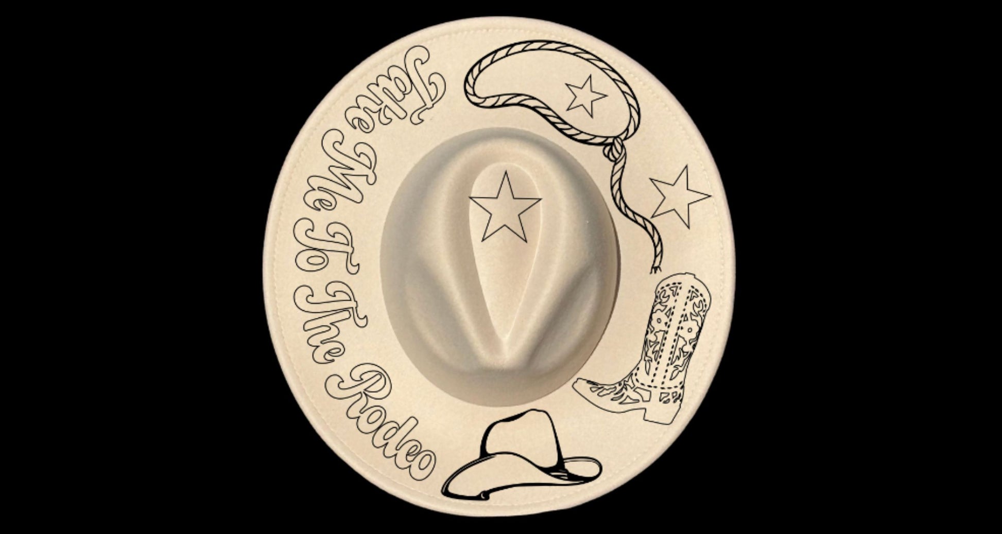 Take Me To The Rodeo Traceable Wide Brim Hat Burning Design