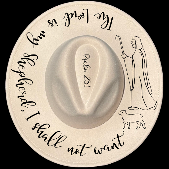 The Lord Is My Shepherd design on a wide brim hat