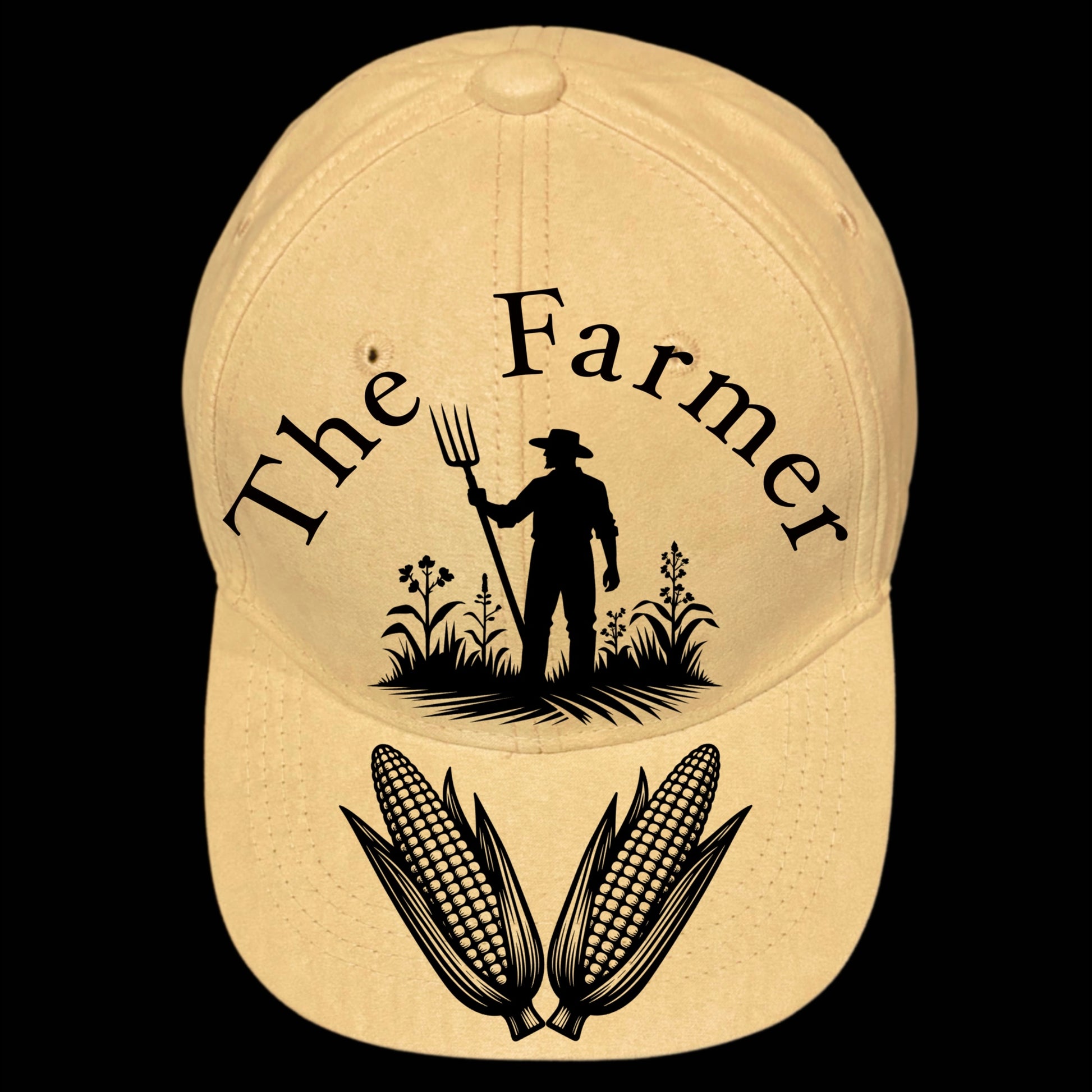 The Farmer burned hat burning design on a baseball cap