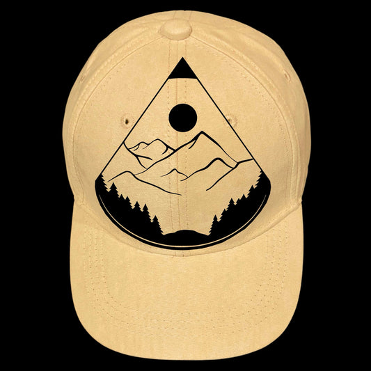 Triangle Mountain burned hat burning design on a baseball cap