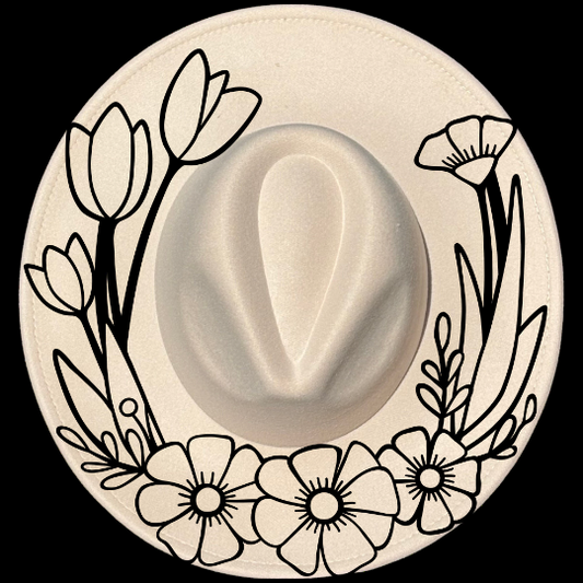 Tulips design on a wide brim hat