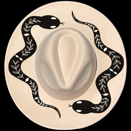 Two Snakes design on a wide brim hat