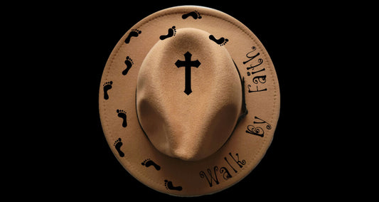 Walk By Faith design on a narrow brim hat